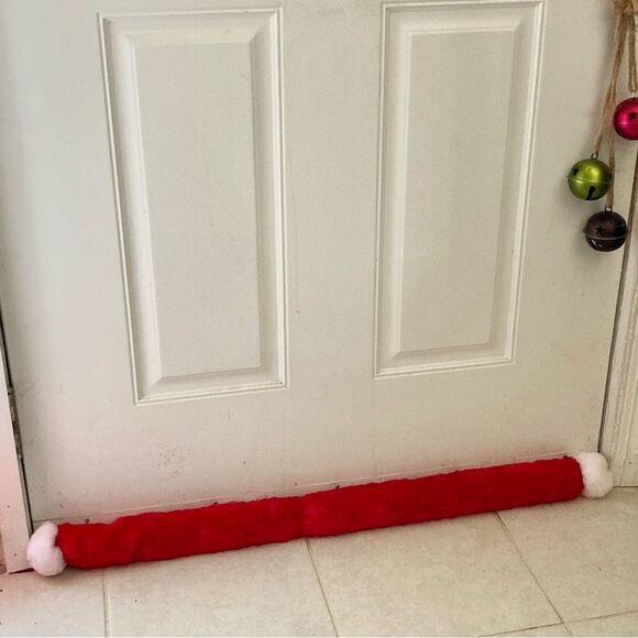 DOOR DRAFT STOPPER Santa Suit Red White with Gold Bells 36 x 3 inches - Picture 1 of 4